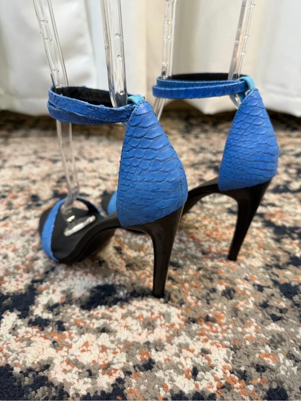 Tibi ‘Amber’ Blue Python Snake Embossed Ankle Strap Open Toe Heels Size 8